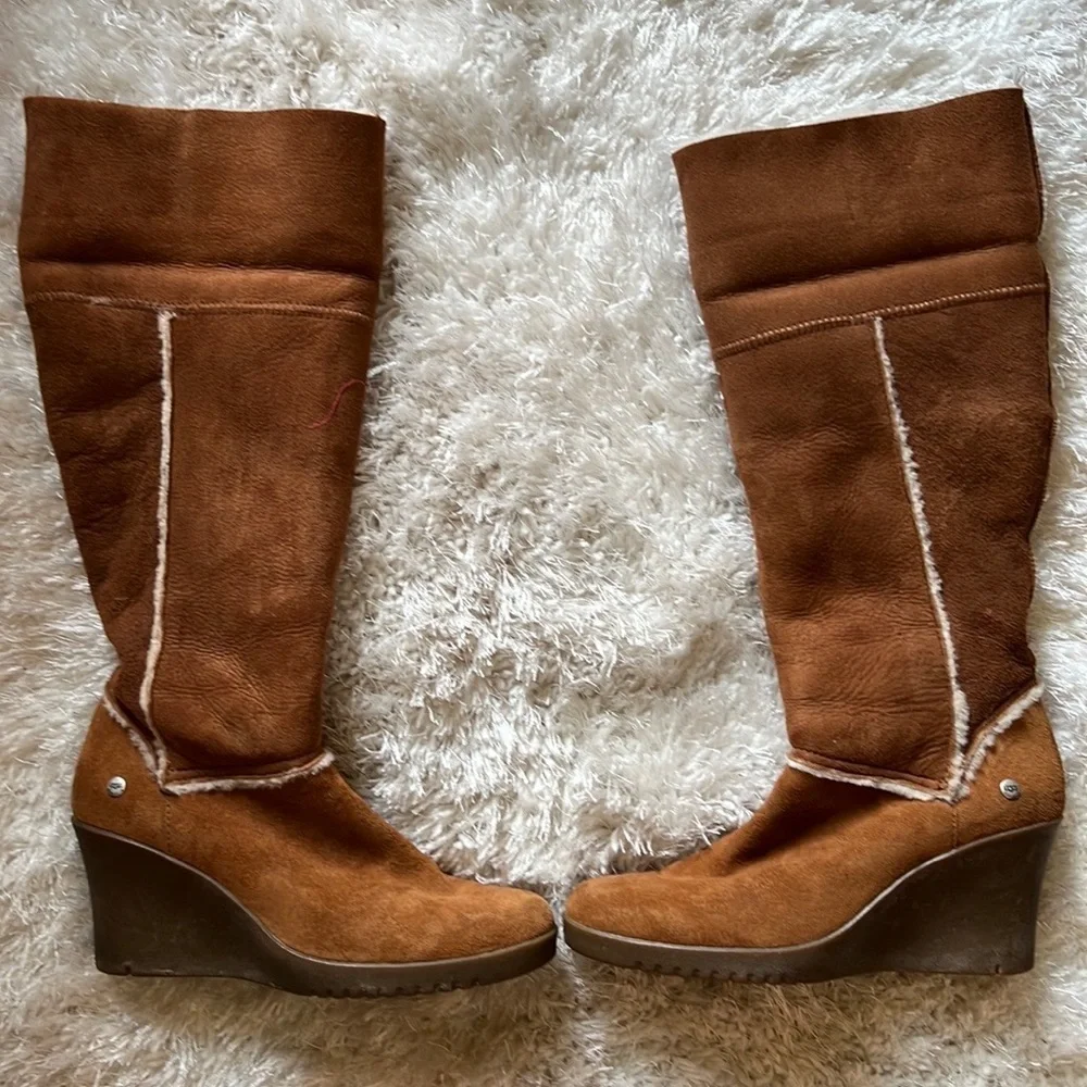 UGG Josyln fawn suede fleece lined wedge heel boots sz9